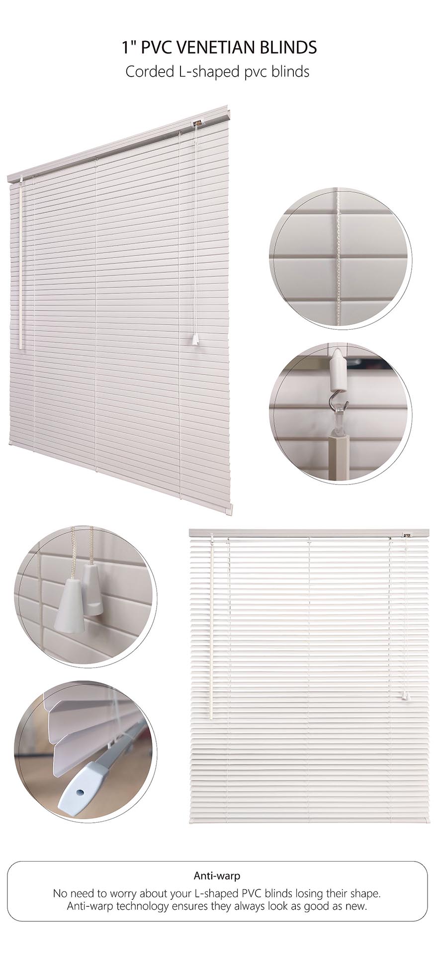 1-Inci L-ngawangun PVC horisontal Blinds